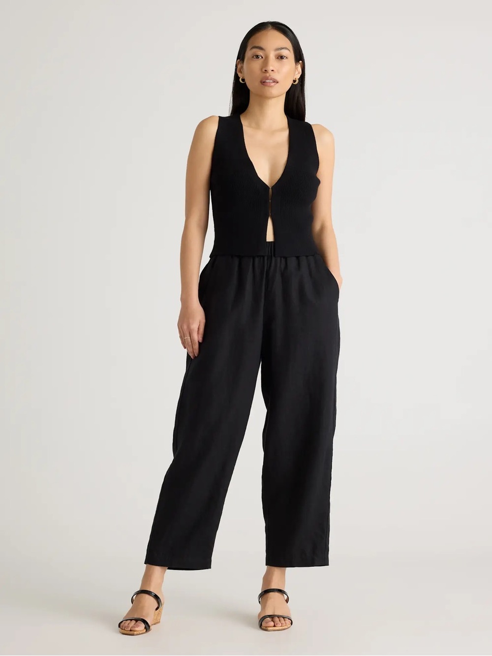 Quince Size Small Black 100% European Linen Pants